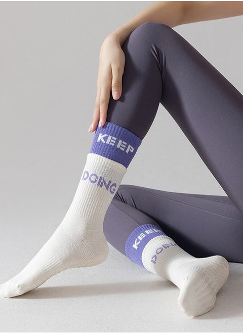 Text Sock Over Sock Effect Silicon Pad Base Crew Yoga Socks