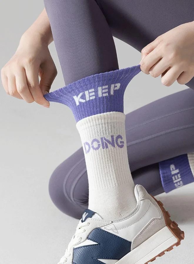Styli Active  Text Sock Over Sock Effect Silicon Pad Base Crew Yoga Socks for Women | Best Price UAE