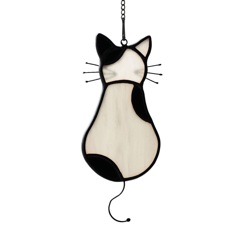 BOXCASA Cat Decor Stained Glass Window Hanging Funny Kitty Stained Glass Suncatchers Mom Friend Gifts