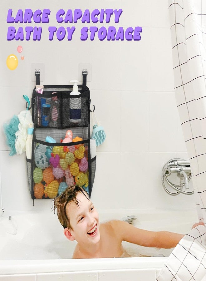 Goowin Bath Toy Storage Holder, Large Openings Bath Toy Organizer, Large Capacity Mesh Bathtub Toy Storage, Multi Use Bath Tub Toy Holder For Bathroom (Black) - Image 2