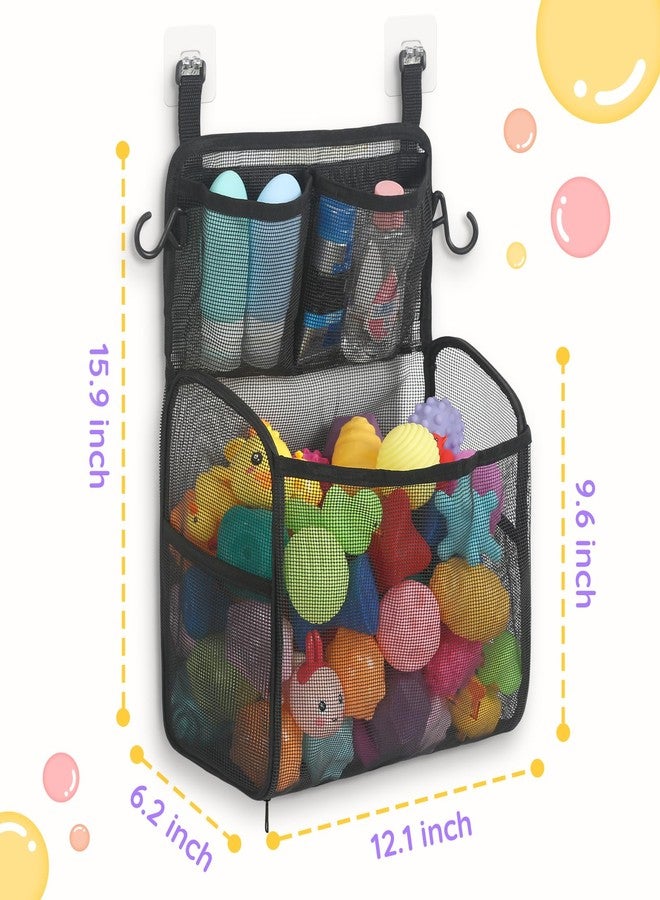 Goowin Bath Toy Storage Holder, Large Openings Bath Toy Organizer, Large Capacity Mesh Bathtub Toy Storage, Multi Use Bath Tub Toy Holder For Bathroom (Black) - Image 3