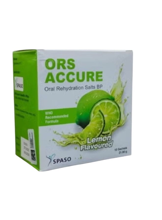 Accure ORS Oral Rehydration Salts, Lemon Flavoured, 10 Sachets (21.8g Each)