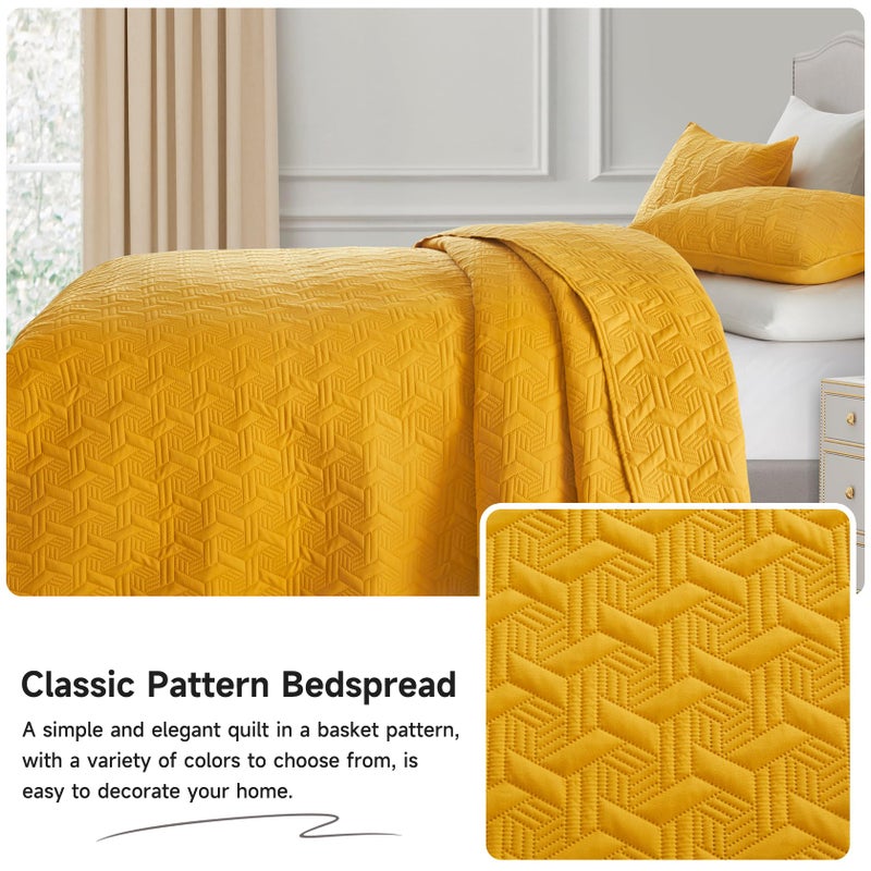 Lavsiry Queen Mustard Quilt Bedding Set  Summer Lightweight Full Size Yellow Basket Pattern Bedspread & Coverlet  Soft Microfiber Thin Comforter Set for All Seasons - 3 Piece(1 Quilt  2 Pillow Shams) - Image 4