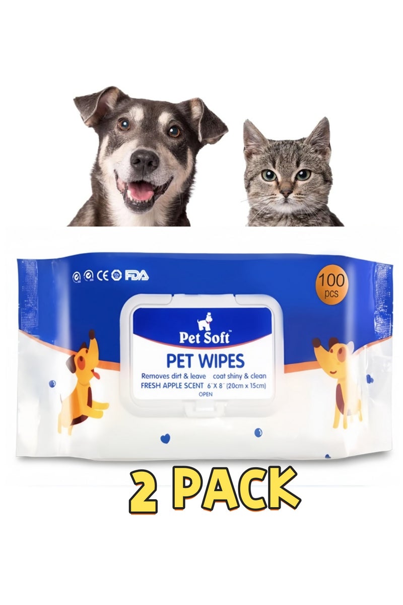 Pet Soft Dog Wipes for Pets Cats - All Purpose Unscented Wet Wipes for Paw Butt Cleaning,Grooming,AlcoholFree,Vitamin E,pH Balanced  (Pack of 2) - Image 1