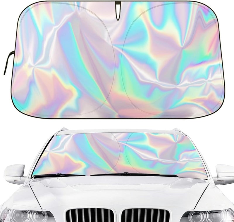 LhyBtm Foldable Car Windshield Sun Shade with Storage Pouch, Front Window Sun Visor for Car Windshield Blocks UV Rays and Sun Heat Protection Auto Heatshield Visor Car Interior Accessories, 59 x 27.5 Inch - Image 1