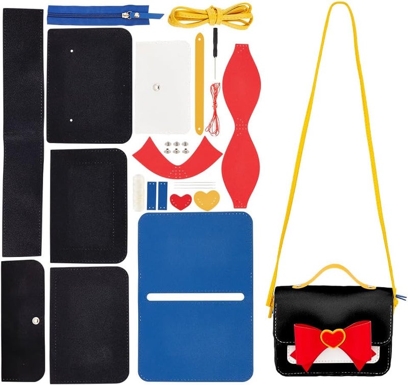 كلاراكو مجموعة حقيبة كلاركوكو الجلدية المصنوعة يدويًا على شكل أنمي، حقيبة كروس بودي من جلد البولي يوريثان مع عقدة، مواد خياطة حقيبة يد يدوية، إكسسوارات مخيطة، صناعة حقيبة كتف، جميع المستلزمات، أسود، 7.5 × 5.7 بوصة - Image 1