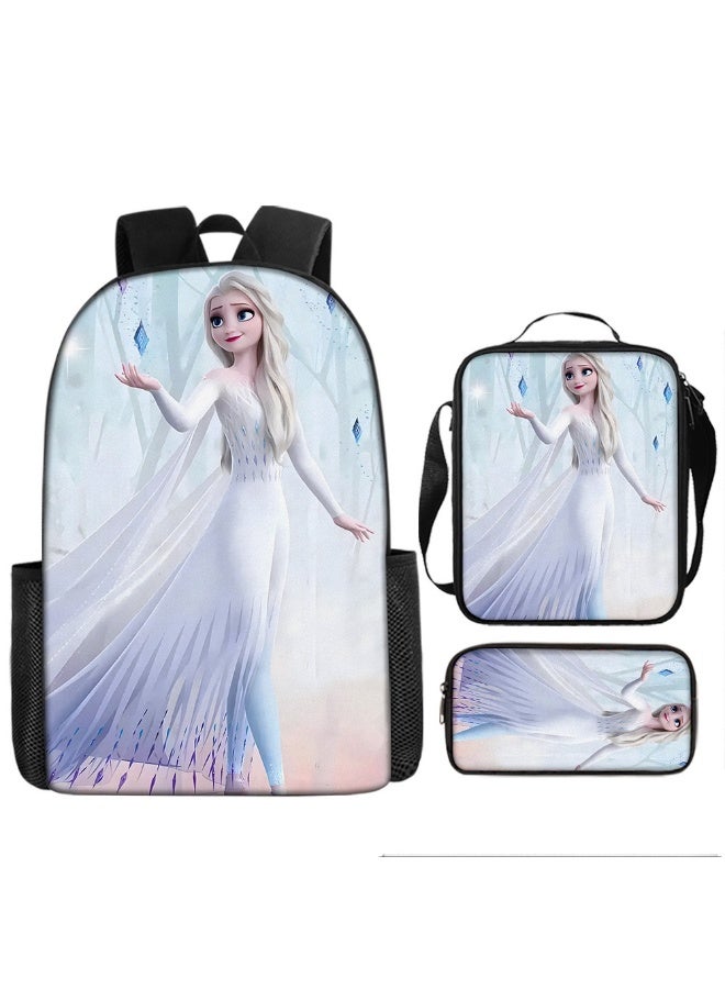 Elsa Princess Theme Cute Fashion Backpack Set - Shoulder Bag and Pencil Case (3 Pieces) - Image 1