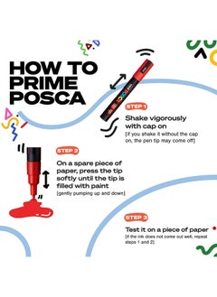 POSCA posca Markers Set, 8 Medium Paint Markers 5M - Dark Tones - White, Ochre, Ruby Red, Cacao Brown, Raspberry, Deep Grey, English Green, Prussian Blue  - Image 4