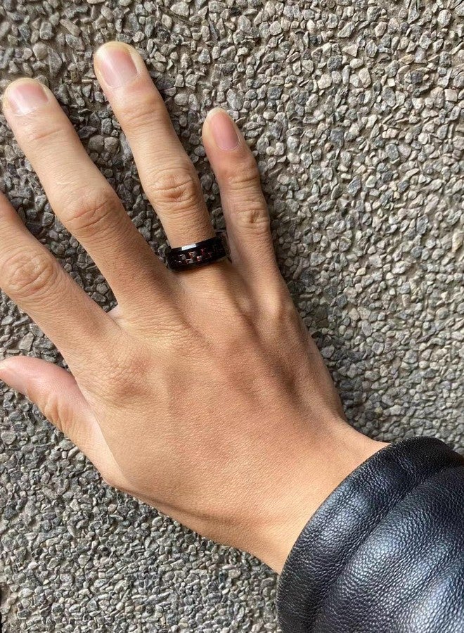AZYOUNG Black Tungsten Carbide Black Red Carbon Fiber Inlaid Wedding Band Ring - 8MM(10) - Image 2