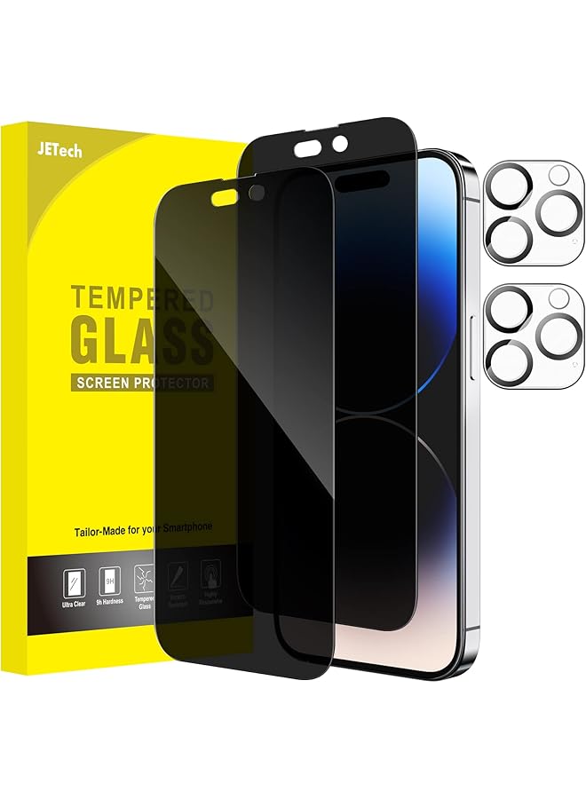 جي تيك واقي شاشة بتغطية كاملة للخصوصية لهاتف Iphone 14 Pro مقاس 6.1 بوصة مع واقي عدسة الكاميرا من الزجاج المقوى المضاد للتجسس، عبوتان لكل منهما - Image 1