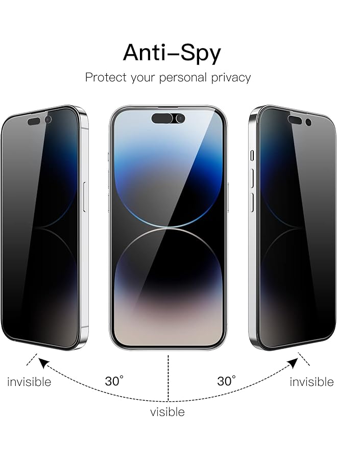 جي تيك واقي شاشة بتغطية كاملة للخصوصية لهاتف Iphone 14 Pro مقاس 6.1 بوصة مع واقي عدسة الكاميرا من الزجاج المقوى المضاد للتجسس، عبوتان لكل منهما - Image 2