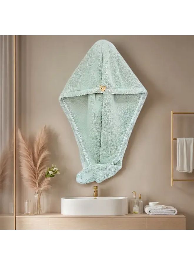 Blue Quick Drying Hair Towel Adjustable Pressure Button Ultra Absorbent Microfiber - Image 2