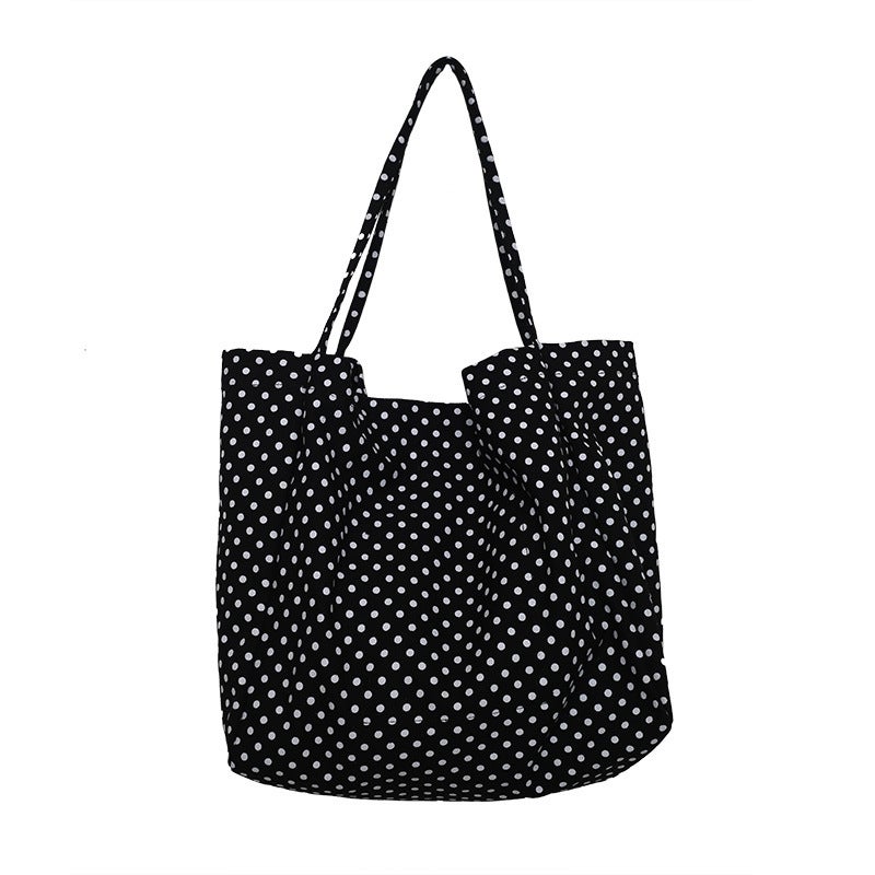 Summer Commuter Wave Point Canvas Bag Ins Casual Simple Large Capacity Shopping Bag Women'S Bag Fashionable Korean Style Shoulder Bag - Image 1