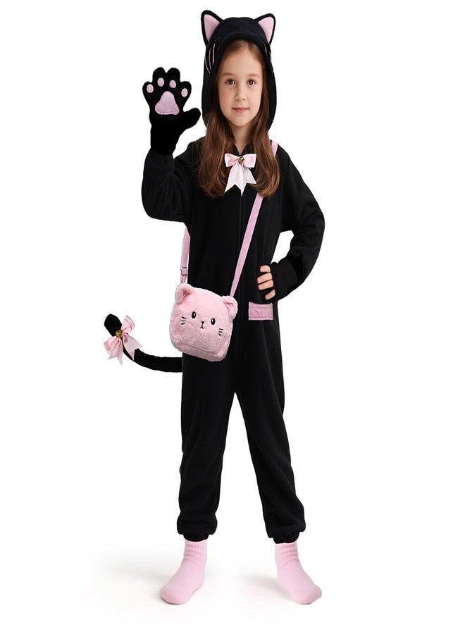 ANPHILE Cat Costumes for Kids, Kids Onesie Costume with Cute Kitty Purse Bag, Halloween Costumes for Girls - Image 1