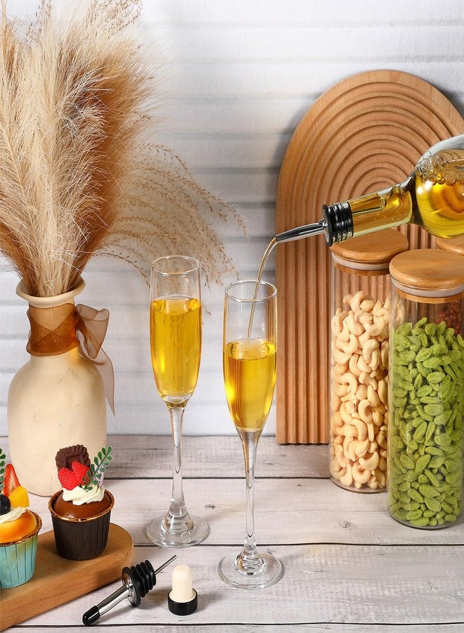 Baderke مجموعة بادركي من 6 زجاجات طويلة العنق مع صبّاب وأغطية، زجاجة شراب نبيذ شفافة مع صنبور للمشروبات الكحولية والعصائر، إكسسوارات منزلية للحفلات والمطبخ (ستانلس ستيل) - Image 5