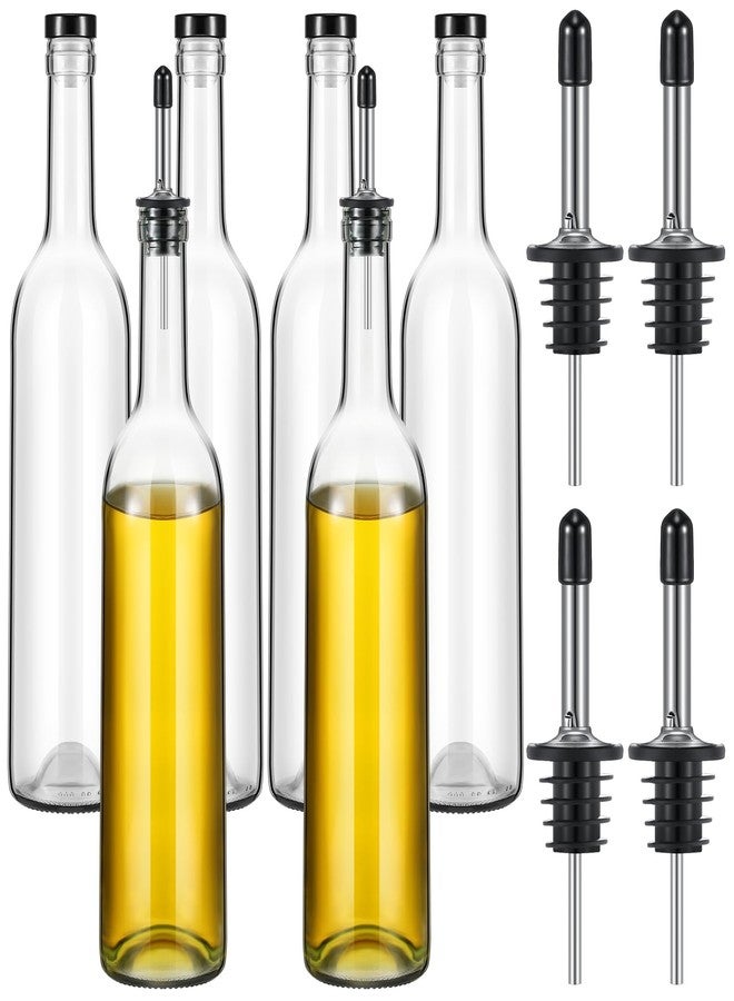 Baderke مجموعة بادركي من 6 زجاجات طويلة العنق مع صبّاب وأغطية، زجاجة شراب نبيذ شفافة مع صنبور للمشروبات الكحولية والعصائر، إكسسوارات منزلية للحفلات والمطبخ (ستانلس ستيل) - Image 1