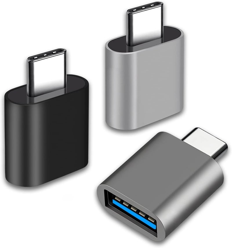 Lynacz Original USB C to USB Adapter USB C Male to USB Female Adapter(Pack of 3) Compatible with MacBook Air 2020/MacBook 12 inch/iPad Pro 2020 and More, Black, Grey, Silver(Not for Tesla) - Image 1