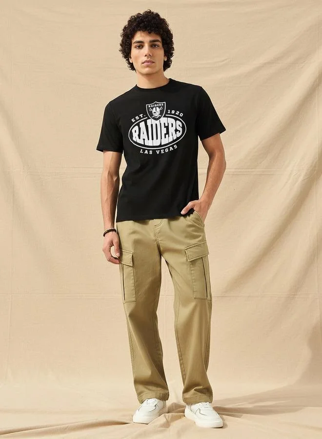 SP Characters Men Regular Fit Crew Neck Short Sleeves Raiders Print T shirt
