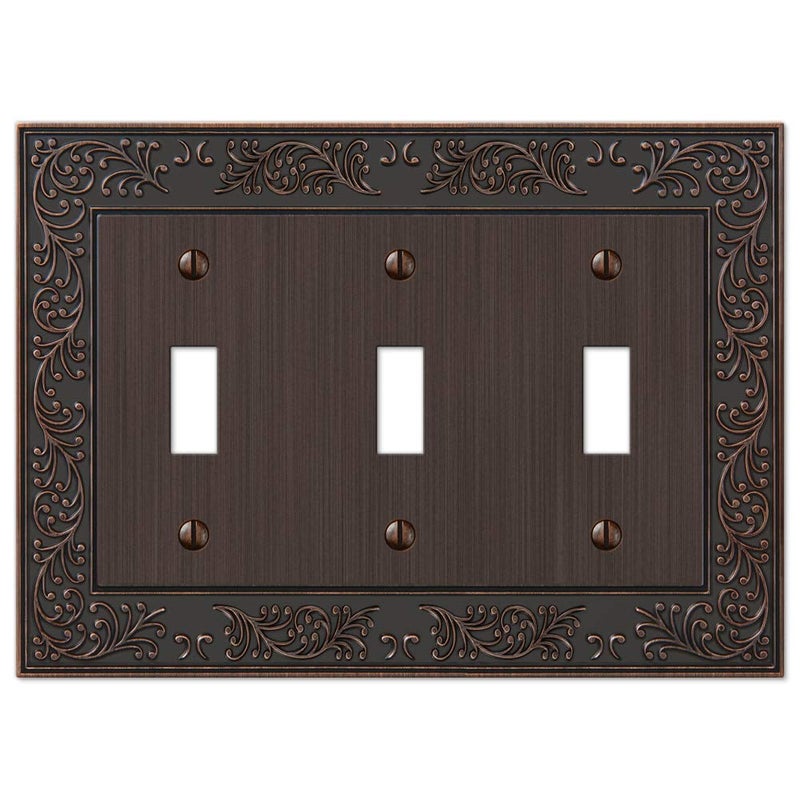 Amerelle 43TTTVB English Garden Wallplate 3 Toggle Cast Metal Aged Bronze 1Pack