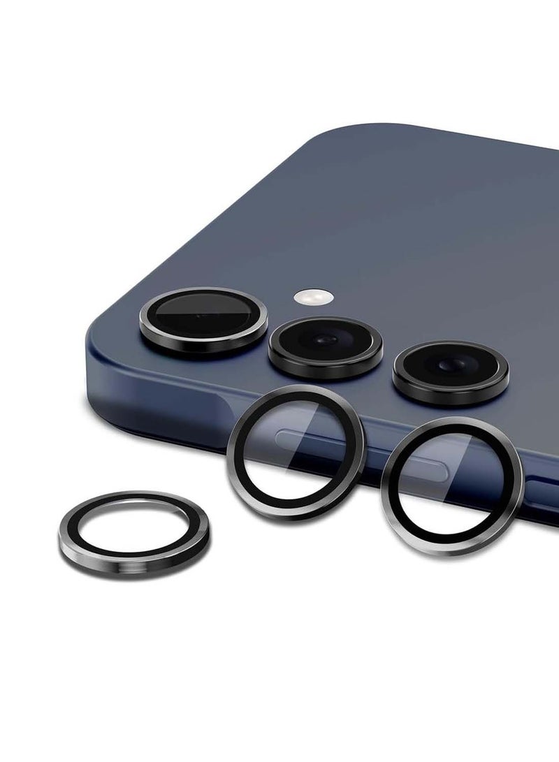 Wtech Samsung Galaxy A16 4G 2024 Premium Alloy Ring Camera Lens Tempered Glass Protector Shield - Clear/Black - Image 1