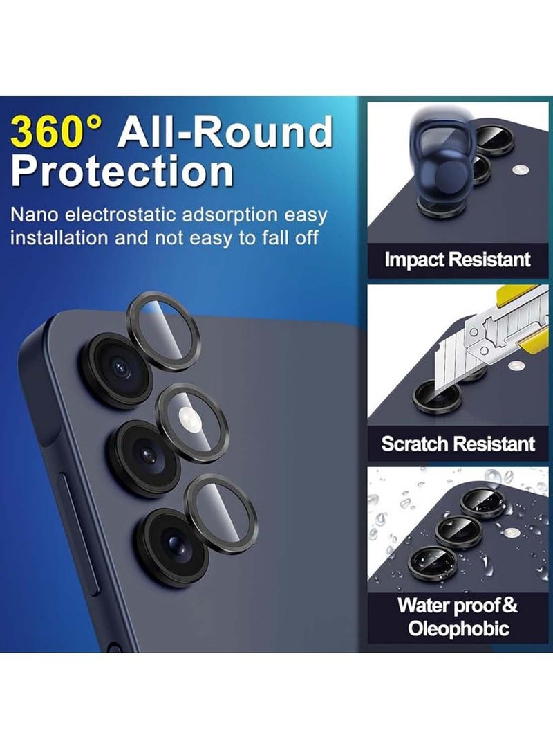 Wtech Samsung Galaxy A16 4G 2024 Premium Alloy Ring Camera Lens Tempered Glass Protector Shield - Clear/Black - Image 2