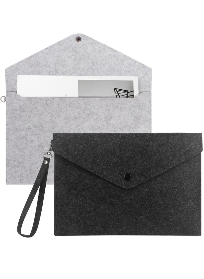 Generic - File Folder, Felt A4 Document Holder File Organizer Filing Envelope Portfolio Case Tablet Sleeve with Button Closure and Wrist Strap for Home School Office Stationery Grey and Black - Image 1