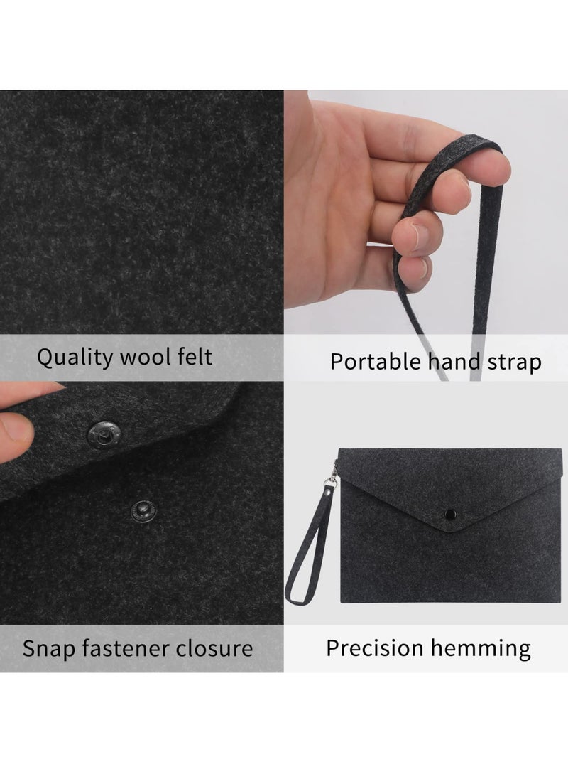 Generic - File Folder, Felt A4 Document Holder File Organizer Filing Envelope Portfolio Case Tablet Sleeve with Button Closure and Wrist Strap for Home School Office Stationery Grey and Black - Image 1