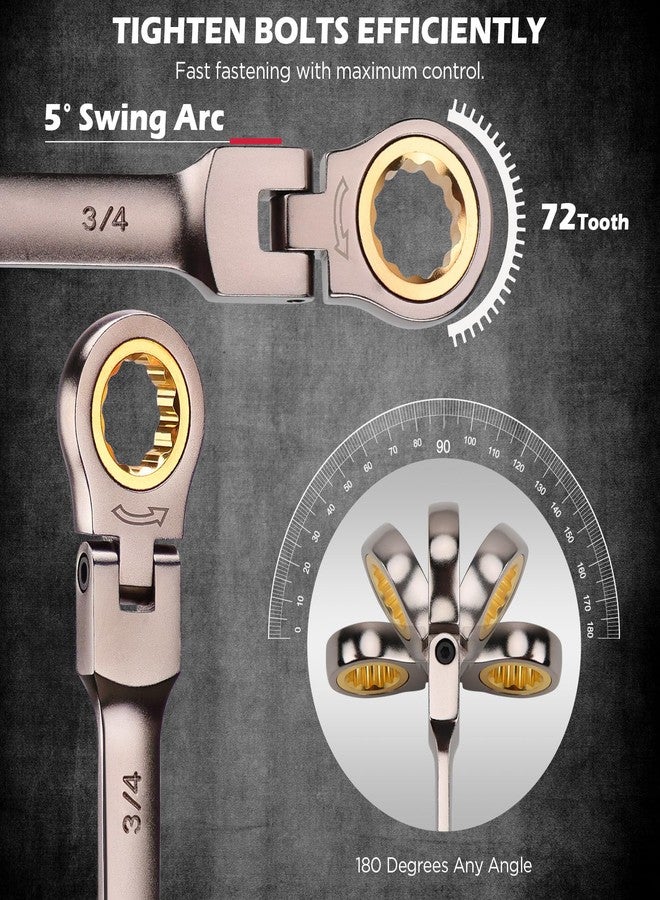 SEDY Premium 12-Piece SAE Flex-Head Ratchet Wrenches Set 1/4"-7/8" with Magnetic Organizer, Cr-V Steel Ratcheting Wrench Set with 72 Teeth 180° Flex Head, Ratchet Combination Wrench Set for Repair - Image 3