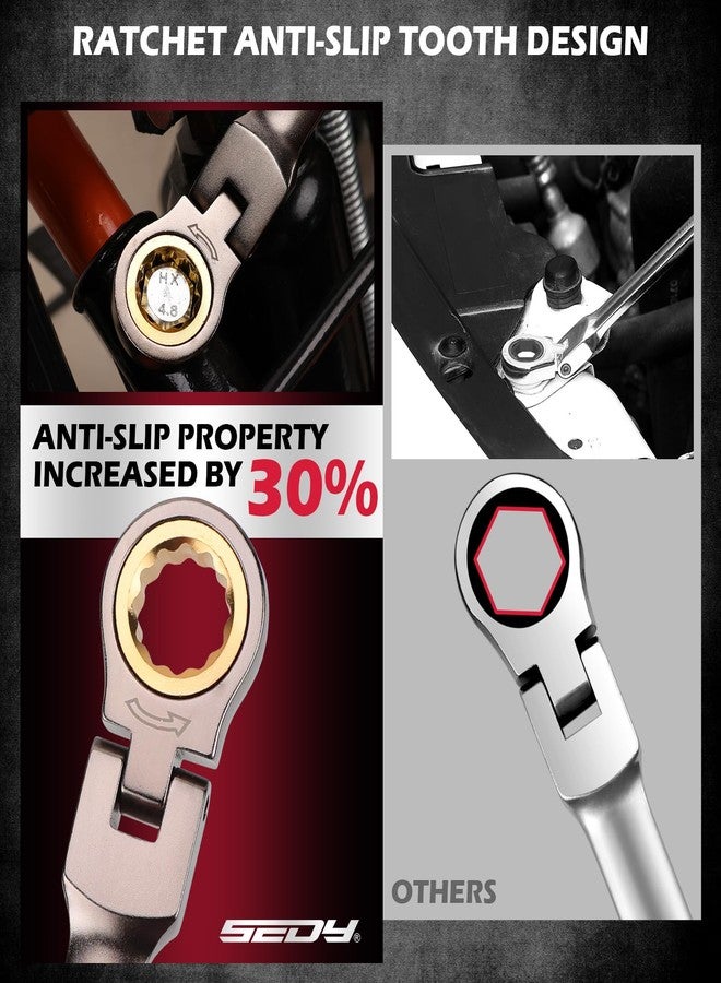 SEDY Premium 12-Piece SAE Flex-Head Ratchet Wrenches Set 1/4"-7/8" with Magnetic Organizer, Cr-V Steel Ratcheting Wrench Set with 72 Teeth 180° Flex Head, Ratchet Combination Wrench Set for Repair - Image 4