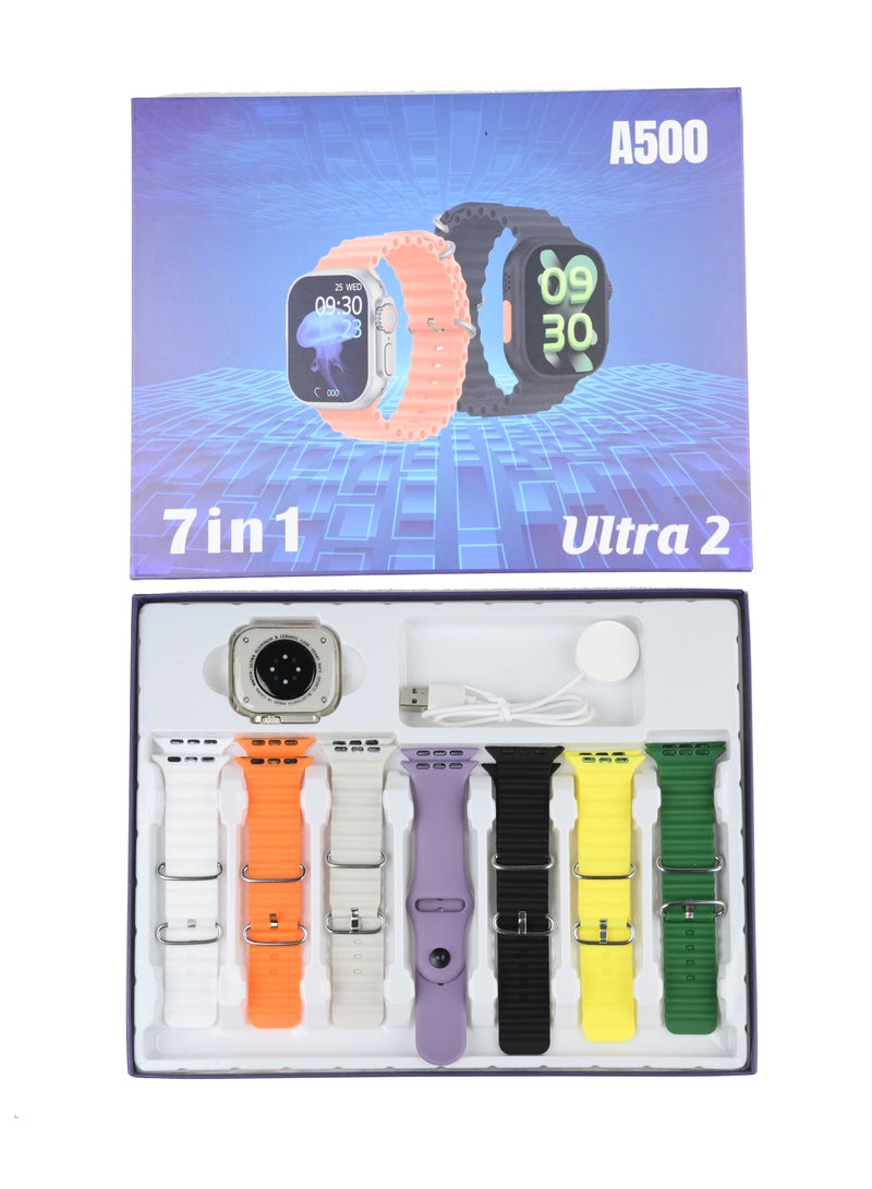 ULHYC 7 in 1 Ultra 2 A500 Smart Watch with Health Fitness Tracker Sports Watch 6 Additional Replacement Straps - Image 1