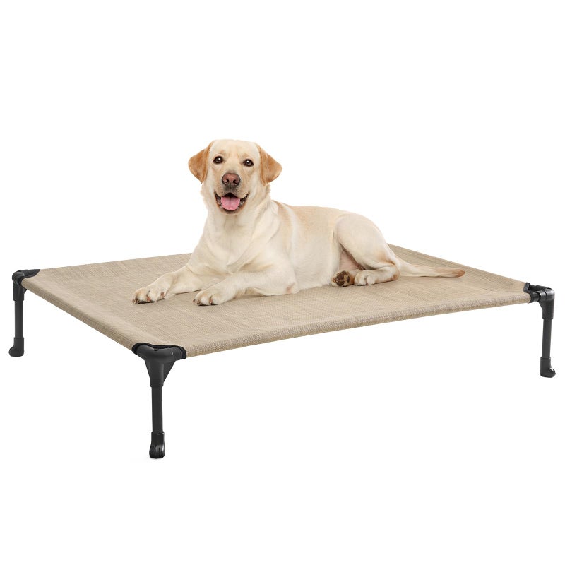 Veehoo Outdoor Elevated Dog Bed Large Sized Dogs, Cooling Raised Dog Cot Off Ground Hammock Pet Beds with Breathable Mesh, No-Slip Feet, 42"x30", Beige Coffee - Image 1