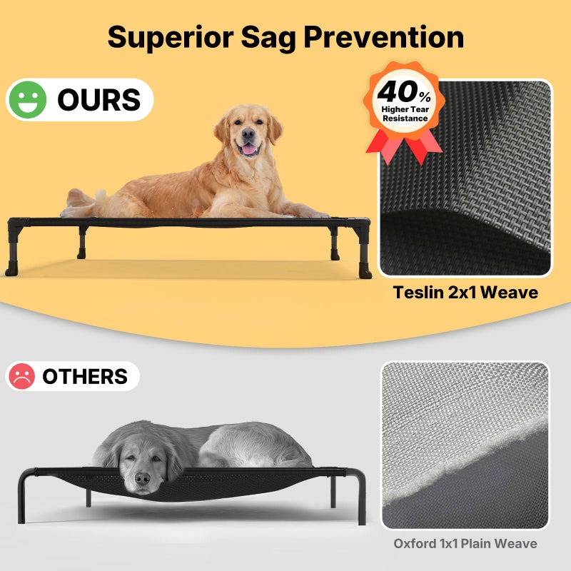 Veehoo Outdoor Elevated Dog Bed Large Sized Dogs, Cooling Raised Dog Cot Off Ground Hammock Pet Beds with Breathable Mesh, No-Slip Feet, 42"x30", Beige Coffee - Image 3