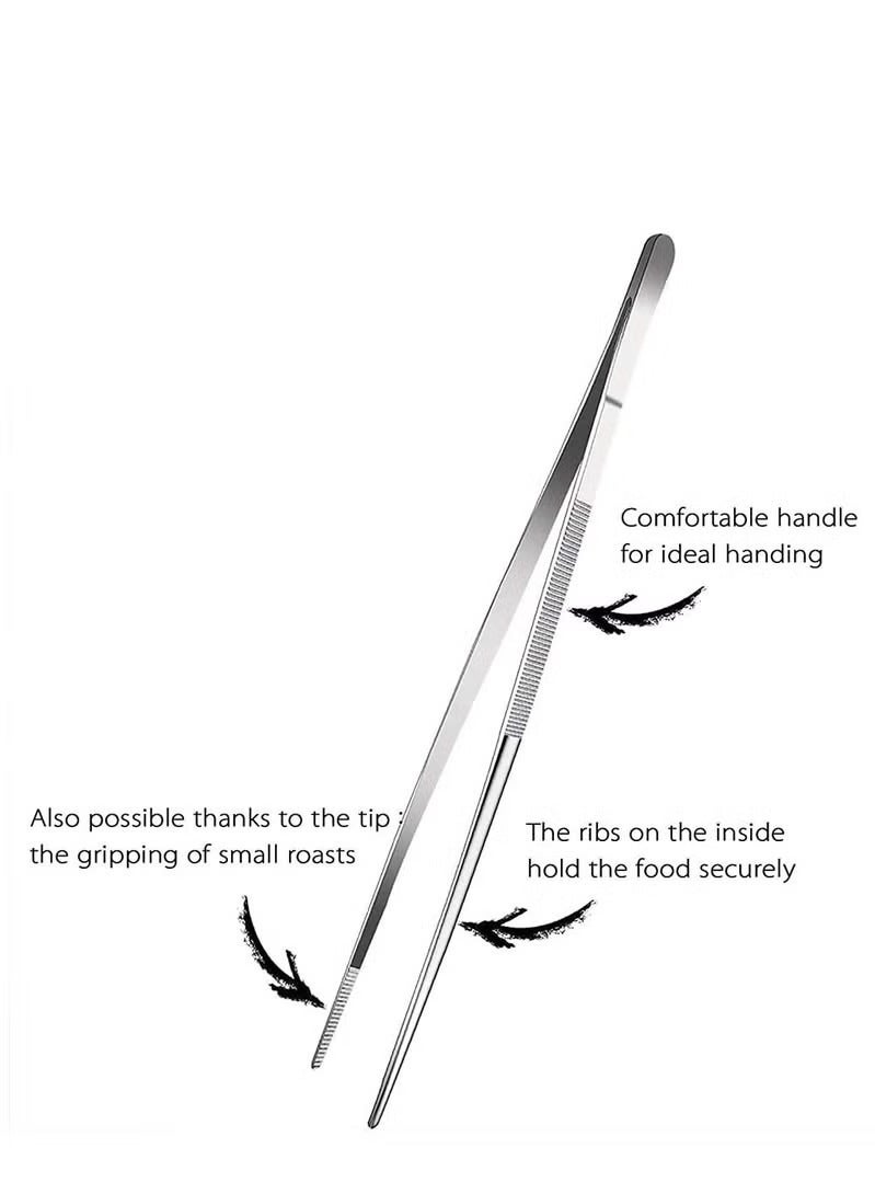 Long Tweezers Kitchen Tweezers with Precision Serrated Food Tweezers Tongs with Precision Serrated Tips Stainless Steel Culinary Long Chef Tweezers for Cooking Kitchen Barbecue - Image 2
