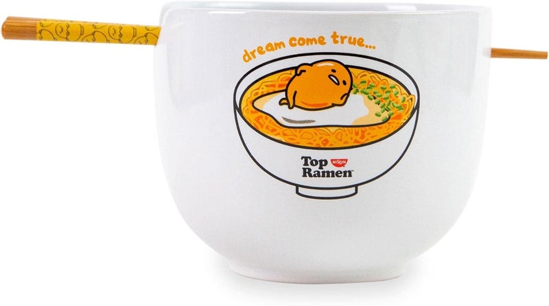 Silver Buffalo Sanrio Gudetama x Nissin Top Ramen Dream Come True Ceramic Ramen Dinnerware Set  Includes 20Ounce Noodle Bowl and Wooden Chopsticks - Image 3