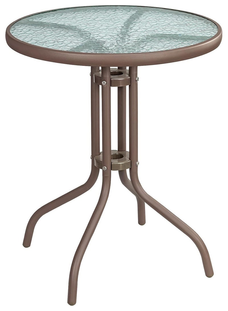 Generic Outdoor Table Round Patio Dining Table Coffee Table Side Table Garden Table Outdoor Indoor Furniture with Metal Frame and Tempered Water Ripple Glass Top for Garden Backyard Porch Deck (CLASSIC) - Image 1