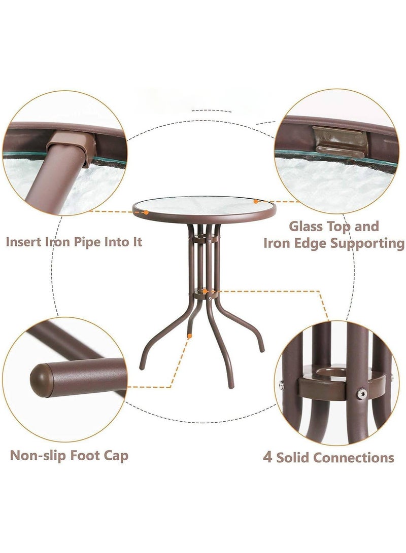 Generic Outdoor Table Round Patio Dining Table Coffee Table Side Table Garden Table Outdoor Indoor Furniture with Metal Frame and Tempered Water Ripple Glass Top for Garden Backyard Porch Deck (CLASSIC) - Image 4