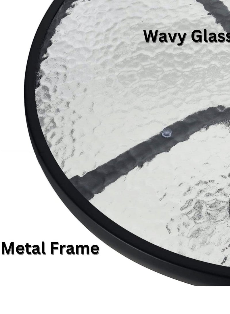Generic Outdoor Table Round Patio Dining Table Coffee Table Side Table Garden Table Outdoor Indoor Furniture with Metal Frame and Tempered Water Ripple Glass Top for Garden Backyard Porch Deck (CLASSIC) - Image 5