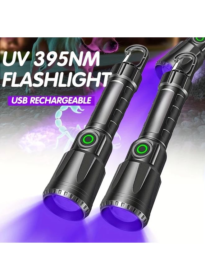 مصباح يدوي بالأشعة فوق البنفسجية يعمل بالطاقة عبر USB، 2 قطعة، ضوء أسمر مع خطاف، قابل للتركيز، متين الصنع - Image 2