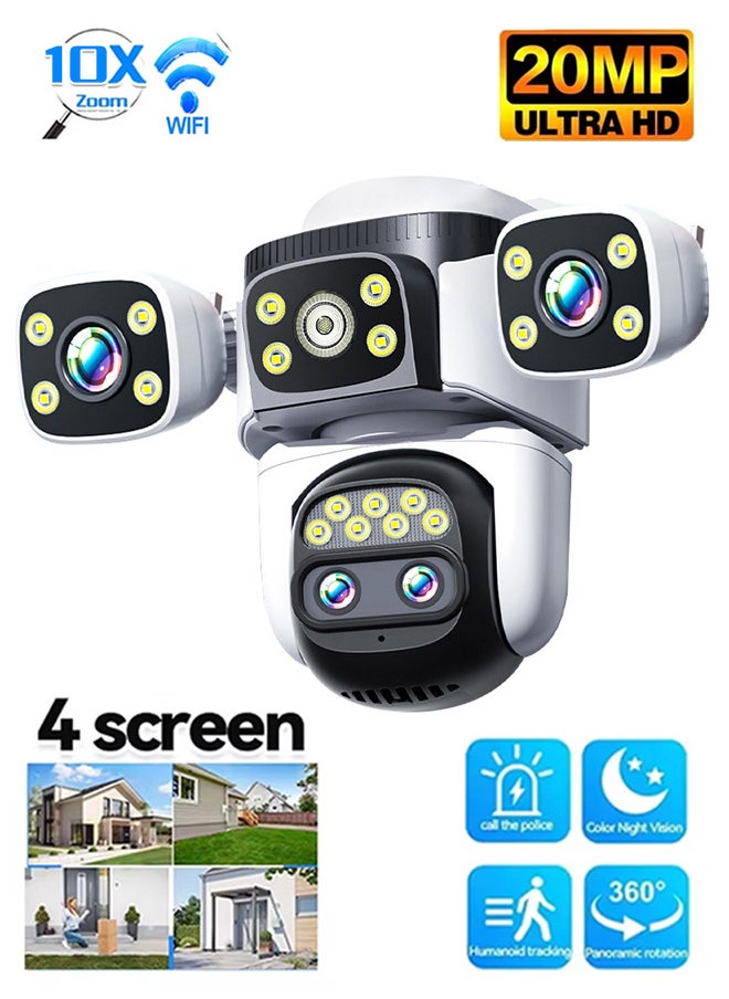Generic 20MP HD quad-lens surveillance camera, 10x zoom PTZ automatic tracking, outdoor IP66 waterproof, dustproof and lightning-proof, 360° rotation, two-way talk, three types of intelligent night vision, 200m viewing distance  - Image 1