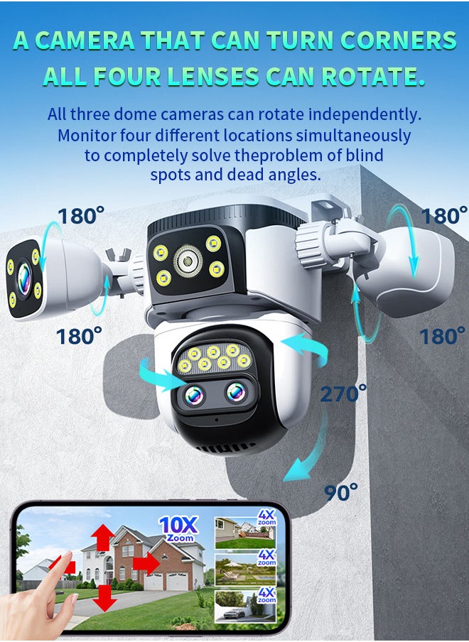 Generic 20MP HD quad-lens surveillance camera, 10x zoom PTZ automatic tracking, outdoor IP66 waterproof, dustproof and lightning-proof, 360° rotation, two-way talk, three types of intelligent night vision, 200m viewing distance  - Image 3