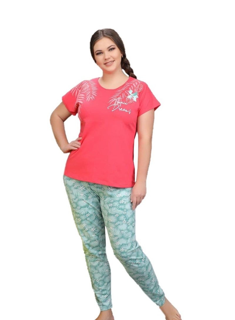 Ganna Women's short sleeved pyjamas and summer long pants made of cotton large sizes 