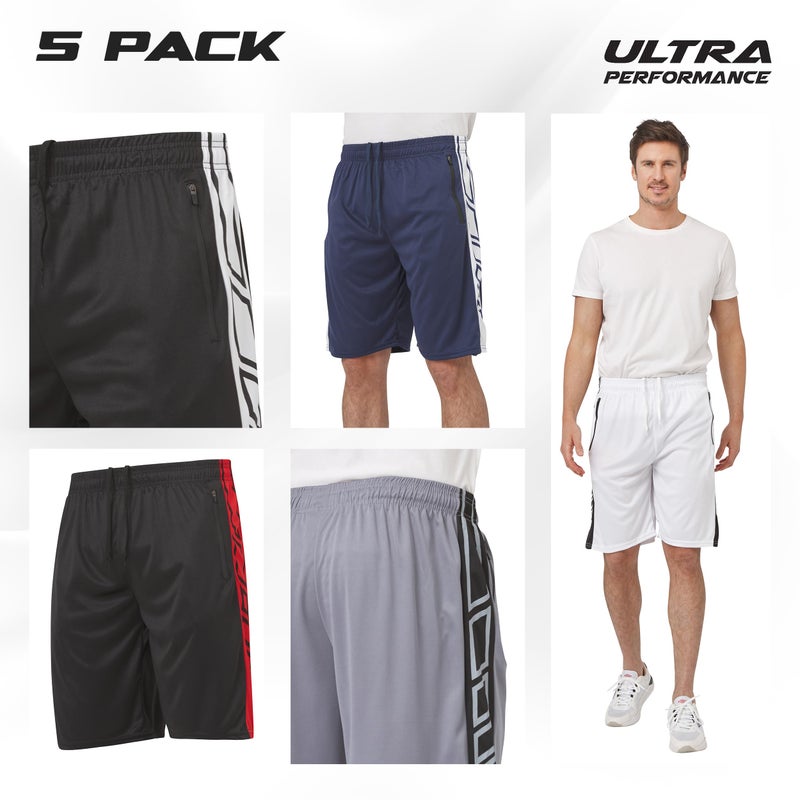 Ultra Performance شورتات رياضية للرجال 5 قطع بأداء فائق، شورتات جيم كرة سلة للرجال مع جيوب بسحاب - Image 2