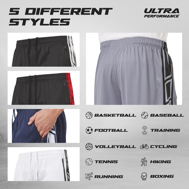 Ultra Performance شورتات رياضية للرجال 5 قطع بأداء فائق، شورتات جيم كرة سلة للرجال مع جيوب بسحاب - Image 5