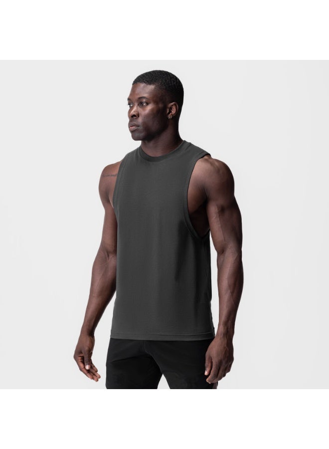 Fitness Men's T-shirt Round Neck Stretch Sleeveless T-shirt  Summer Fitness Solid Color Sports Vest - Image 1