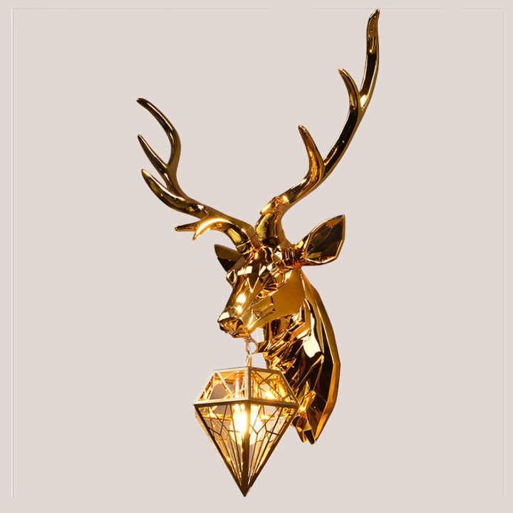 Decor chronicle Golden Crystal Deer Antler Head Wall Lamp with Large Animal-Themed Head Wall Lights for Living Room, Bedroom, and Bedside (Facet Deer) - Image 5