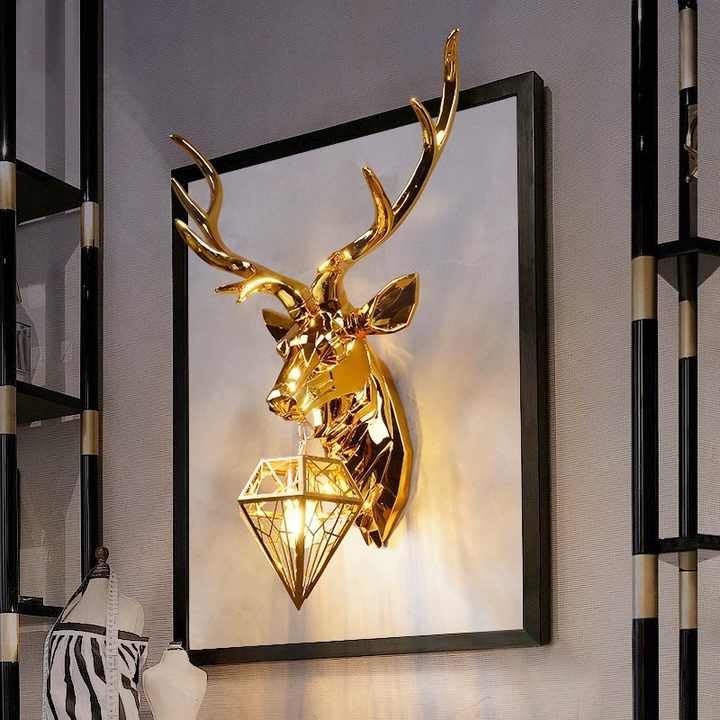 Decor chronicle Golden Crystal Deer Antler Head Wall Lamp with Large Animal-Themed Head Wall Lights for Living Room, Bedroom, and Bedside (Facet Deer) - Image 4