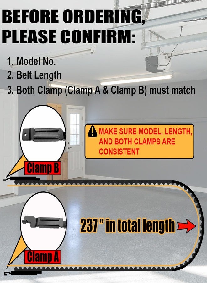 Blesseras Garage Door Belt Replacement (41A5250) for 7ft Door Compatible with Chamberlain/Craftsman/LiftMaster/Sentex Garage Door Opener, 237'' Long - Image 2