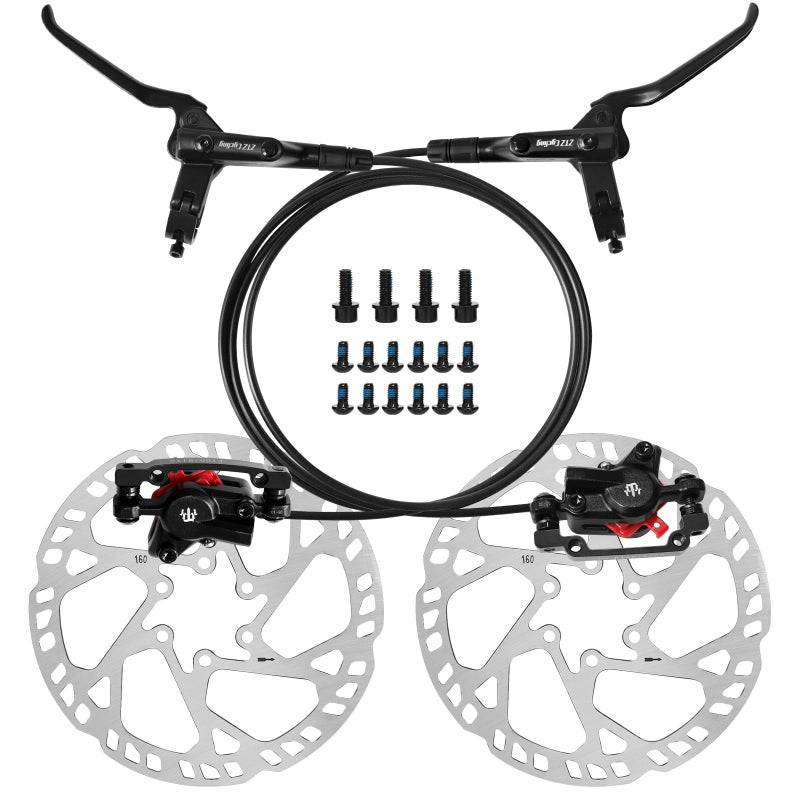 ZTZ MTB Hydraulic Disc Brake Set, Dual Piston Hydraulic Brake Kit with 160mm Rotors for Mountain Bikeï¼ˆLeft Front 850mm and Right Rear 1550mmï¼‰ (Front+Rear) - Image 1