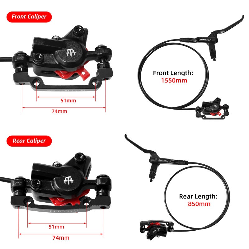 ZTZ MTB Hydraulic Disc Brake Set, Dual Piston Hydraulic Brake Kit with 160mm Rotors for Mountain Bikeï¼ˆLeft Front 850mm and Right Rear 1550mmï¼‰ (Front+Rear) - Image 2