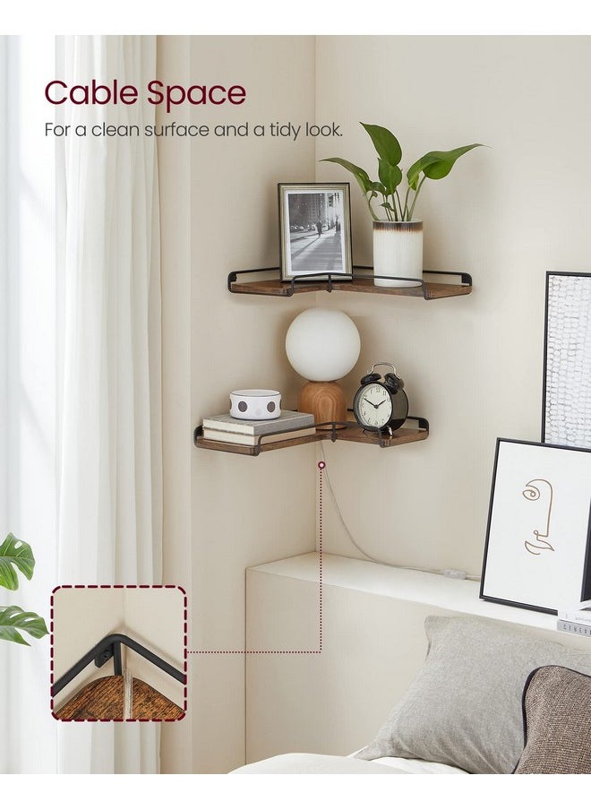 VASAGLE - VASAGLE Corner Shelf Wall Mount Set of 2, Corner Floating Shelves, Small Corner Wall Shelf for Decor Storage, for Living Room Bedroom Kitchen Bathroom, Rustic Brown and Black ULLS831B01 - Image 1